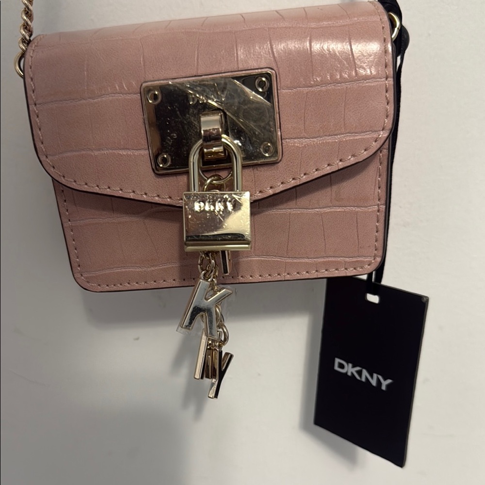 DKNY Pink Croc-Embossed Mini Crossbody Bag with Gold Hardware
